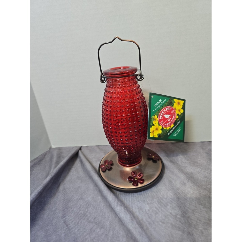 Perky-Pet Red Vintage Hobnail Glass Hummingbird Feeder